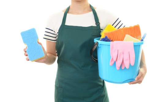 Cleaner working in a BR1 hallway and entrance area