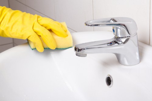 Professional domestic cleaner wiping kitchen surfaces in BR1