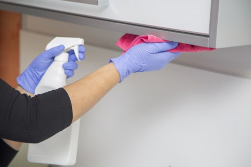 Office cleaning tasks for desks, floors, and shared spaces in BR1